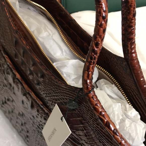SOLD BRAHMIN LG ELAINE DOME BROWN CROC SATCHEL - Picture 8 of 10
